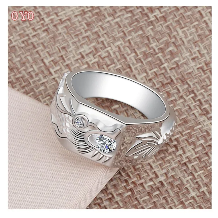 

100%925 sterling silver dragon ring men's domineering platinum-plated diamond ring light luxury niche design trendy man