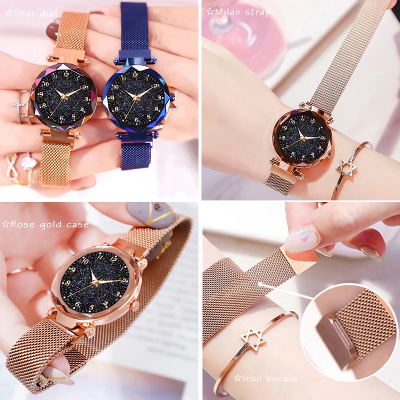 Montre-bracelet magnétique ciel étoilé pour femme, montre-bracelet à quartz pour femme, mode féminine, luxe