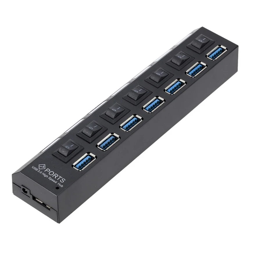 USB 3.0 Hub Hub USB 3.0 Multi Séparateur USB 3 Hab Utiliser Adaptateur secteur 7 Ports Multiples Extenseur USB3 Moyeu avec Interrupteur pour PC