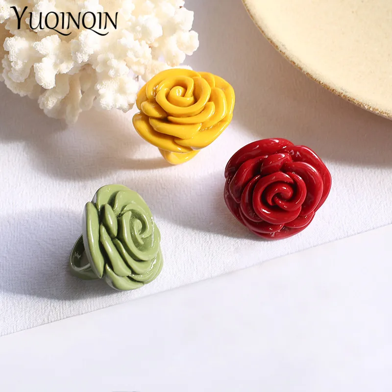 Acrylic Rose Flower Women's Rings Luxury Minimalist Resin Korea Ring for Teen Girls Vintage Simple Pink Cute Fashion Jewelry