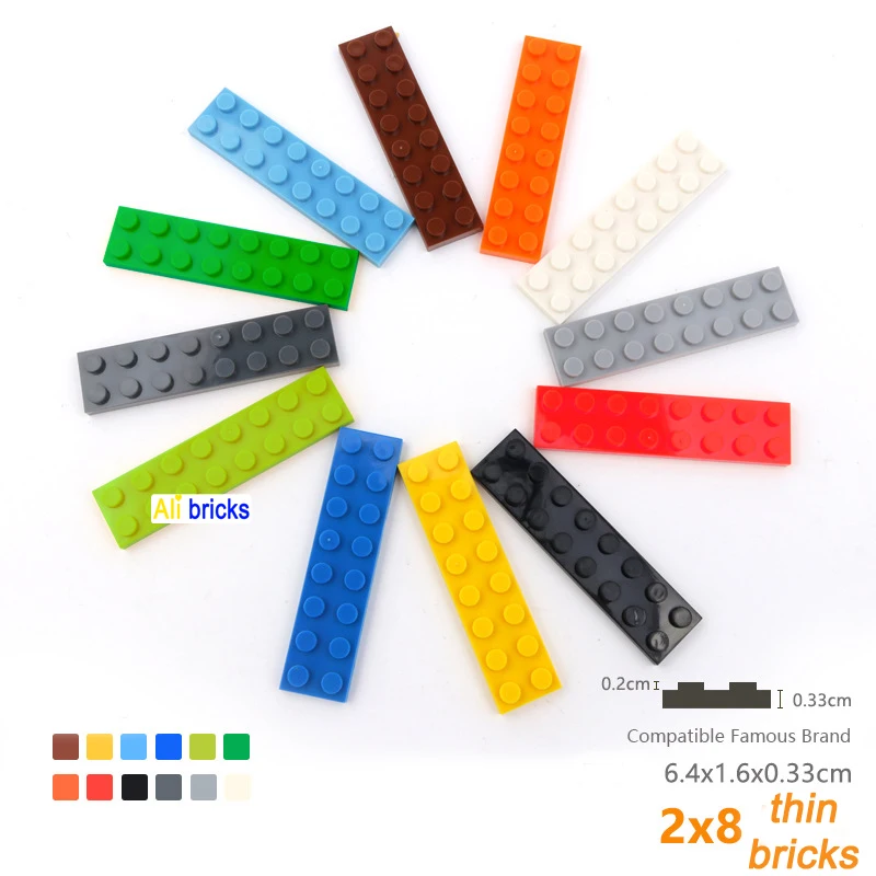 10pcs/lot DIY Blocks Building Bricks Thin 2X8 Educational Assemblage Construction Toys for Children Compatible With Brand