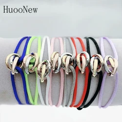 ใหม่ร้อนสร้อยข้อมือสแตนเลส 3 หัวเข็มขัดโลหะริบบิ้นLace Up Chain Multicolorปรับขนาดสร้อยข้อมือสําหรับชายหญิงUnisex