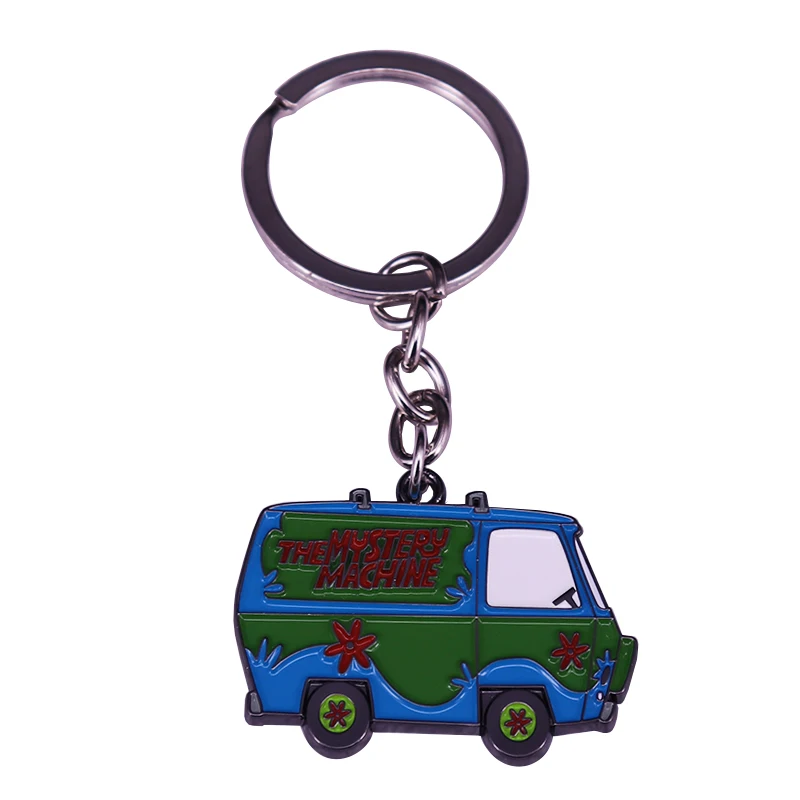 Mysterious Machine Metal Keychain Keychains VW Bus Keyring orange flowers green & blue panel Van