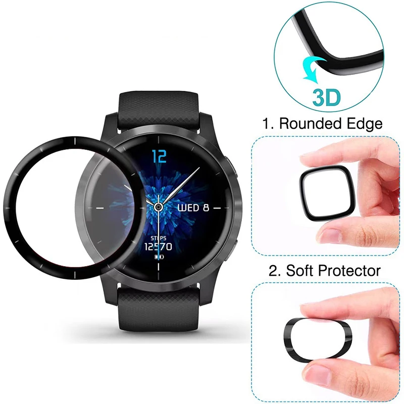 Screen Protective Film For Garmin Active / Vivoactive 4 Smartwatch 3D Curved Soft Edge Full Coverage Clear Protector Accessories