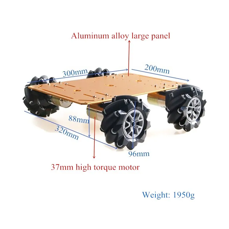 96mm Mecanum Wheel Car Chassis Kit Mecanum Wheel Robot With Big Size Metal Panel Arduino Mecanum Robot  For Toy DIY CM800