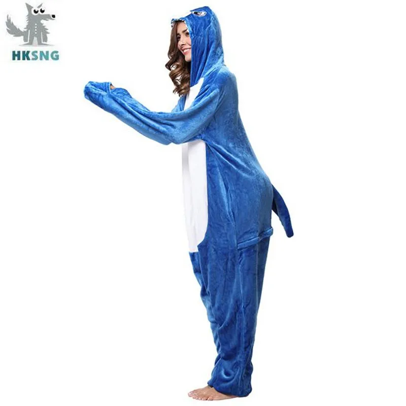

HKSNG фланелевой комбинезон с изображением акулы, милые зимние пижамы с героями мультфильмов, комбинезон, зимний теплый мягкий костюм высокого качества, костюм кигуруми