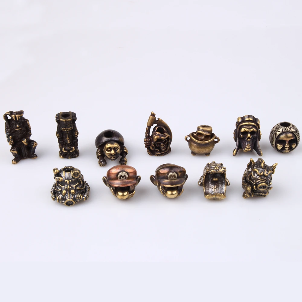 1PC Multicolor Copper Retro Brass Knife Beads Lanyard Pendants Paracord Beads Rope Cord Spartan Skull EDC Beads Pendants Tools