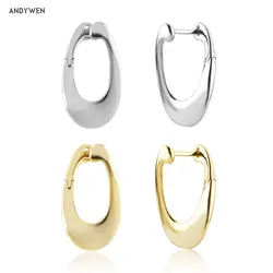 ANDYWEN 925 Sterling Silver Gold Plain Hoops Earring Pendiente Luxury Fine Jewelry Piercing 2021 Wedding Party Jewelry Clips