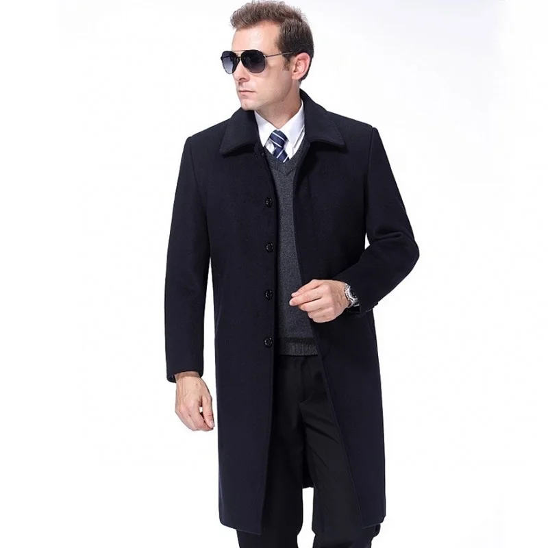 

Mens Winter Wool Blends Long Coat Business Man Fleece Lining Warm Trench Slim Fit Office Work Woolen Coats Plus Size Outerwear