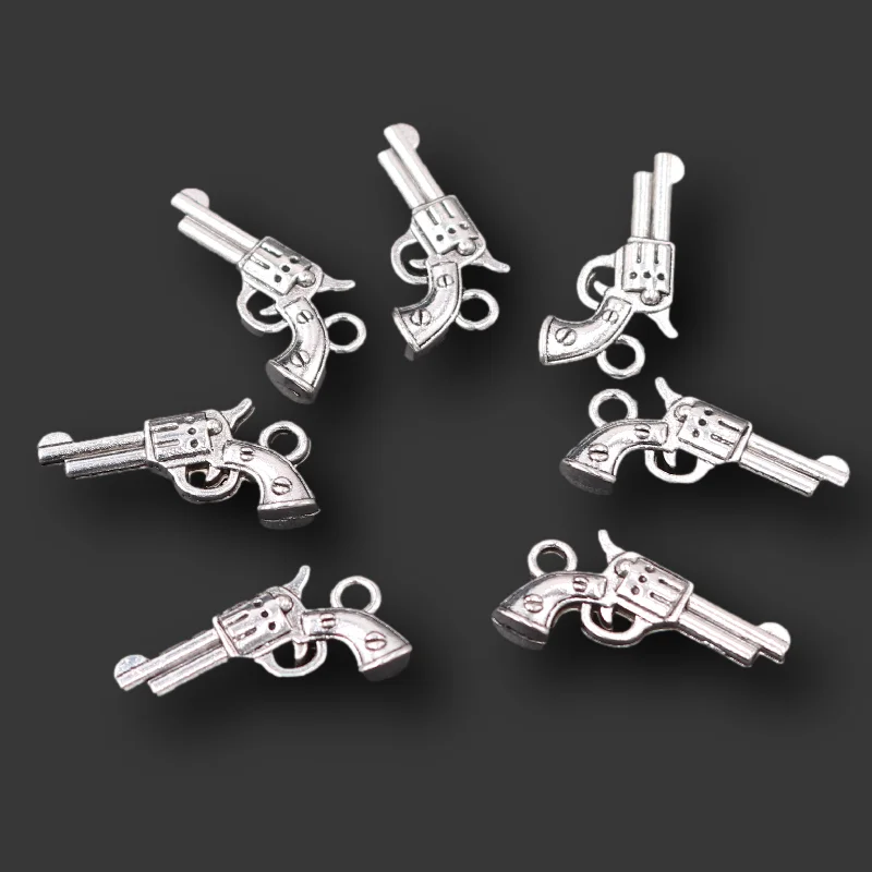 30pcs Silver Plated 3D Mini Revolver Pendant Retro Bracelet Earring Metal Accessories DIY Charms For Jewelry Crafts Making A2457