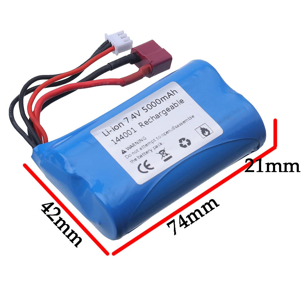 Batteria agli ioni di litio da 7.4V per telecomando parti di automobili giocattolo T/JST/SM/Tamiya spina per wltoys 144001 12428 rc car 7.4V 5000mah batteria 2S