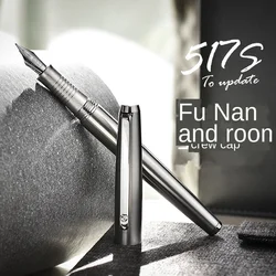 Pluma estilográfica de acero inoxidable 517S Hongdian, pluma de tinta de Metal plateado EF/F/punta doblada, excelente regalo de escritura para negocios, oficina y hogar
