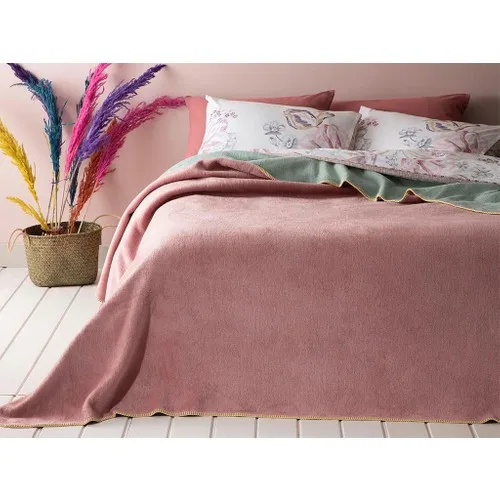 English Home Plain Cotton Double Bed Blanket 200x220 cm Pink-Mint