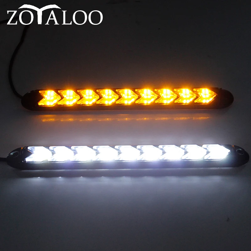 2pcs Car DRL LED Universal Daytime Running Light Waterproof Headlight Strip Sequential Flow Yellow Turn Signal White DRL Light