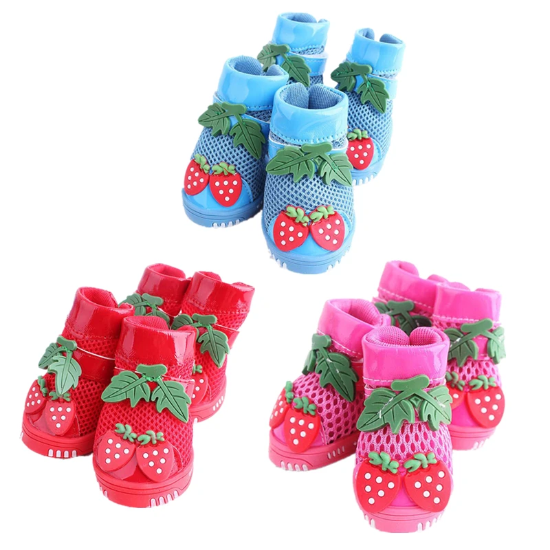 Fashion Breathable Mesh Dog Shoes Cute Strawberry Pet Dog Booties Outdoor Anti-slip Sport Footwear Sneakers for Chihuahua Teddy