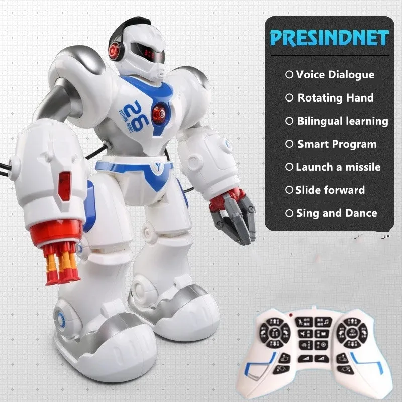 

2.4G Voice Control Smart RC Robot Programming Demo Walking Glide Singing Dance Arm With Launch Missile Mutil-Function Boy RC Toy