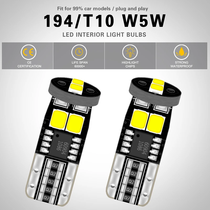 

10pcs Canbus T10 LED W5W Bulb for Alfa Romeo 159 147 156 Giulietta Mito Dome Light Auto Interior Error Free 168 Reading Lights