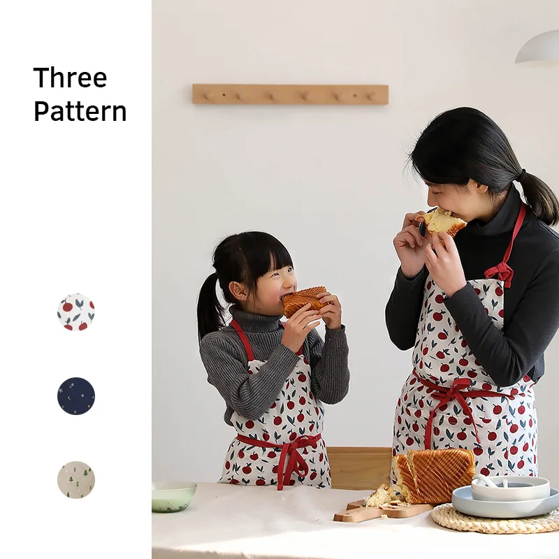 Japanese Style Cotton Printed Apron Household Kitchen Parent-child Children Baking Cartoon Waist