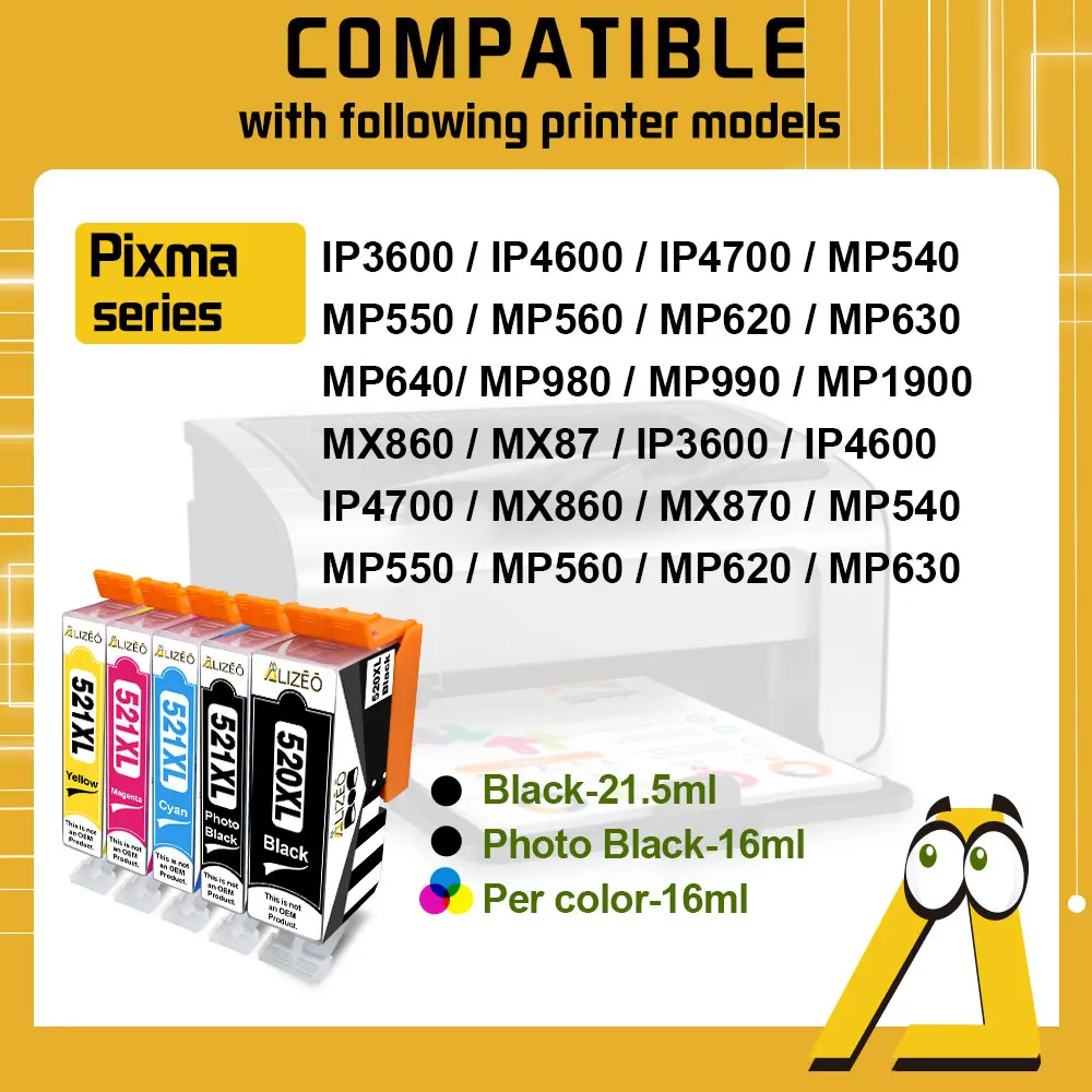 Kompatibel PGI-520 PGI 520BK 521 Kartrid Tinta untuk Printer Canon PIXMA IP3600 IP4600 IP4700 MX860 MX870 MP540 MP550 MP630