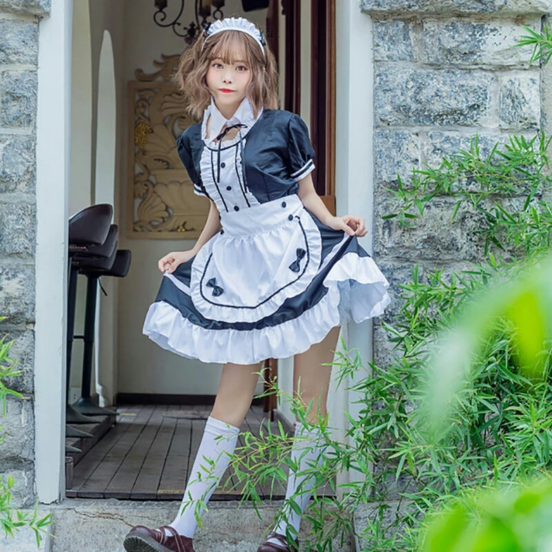 Black Red Purple Blue Green Pink French Maid Clothes Japanese Anime Cos Uniforms K-ON Cosplay Costume Gothic Lolita Clothing