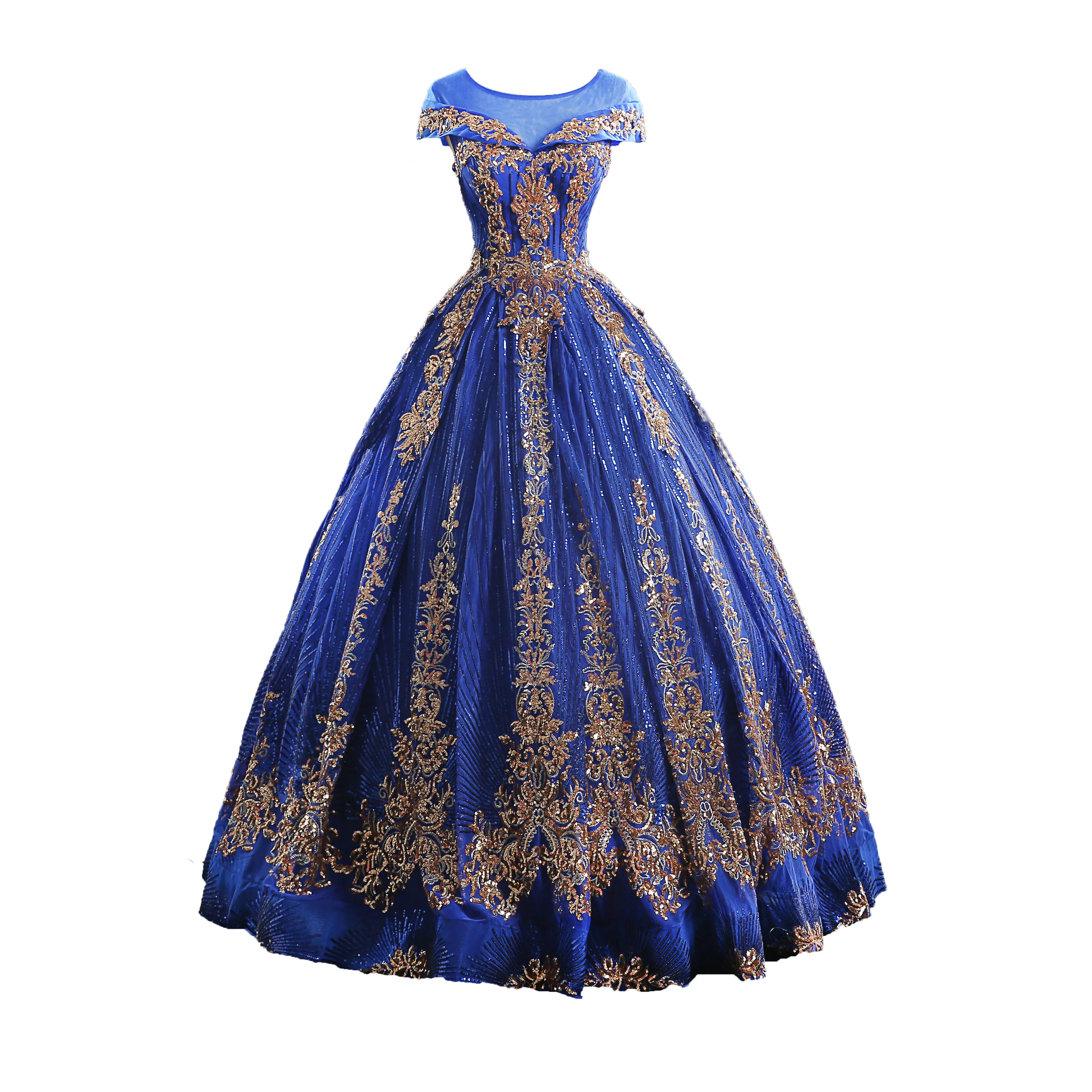 Royal blue golden เย็บปักถักร้อย rococo ball ชุดราตรียาว vintage ยุคกลางชุด Renaissance princess Victoria ชุด