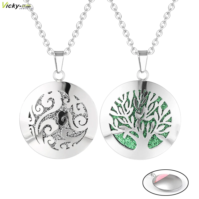 Women New Simple Aromatherapy Essential Oil Diffuser Locket  Perfume Necklace 316L Stainless Steel Locket with Felt Pads