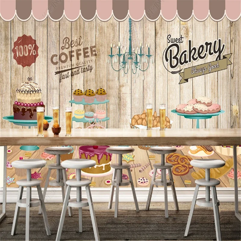 

European and American Cake Coffee Shop Wallpapers Industrial Decor Vintage Background Wall Paper Mural Papel De Parede 3d