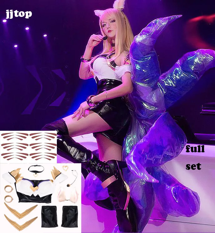 Костюм для косплея LOL KDA, костюм для косплея K/DA Ahri из игры Ahri, костюм для косплея LOL KDA Group, женский костюм, парик на Хэллоуин, татуировка