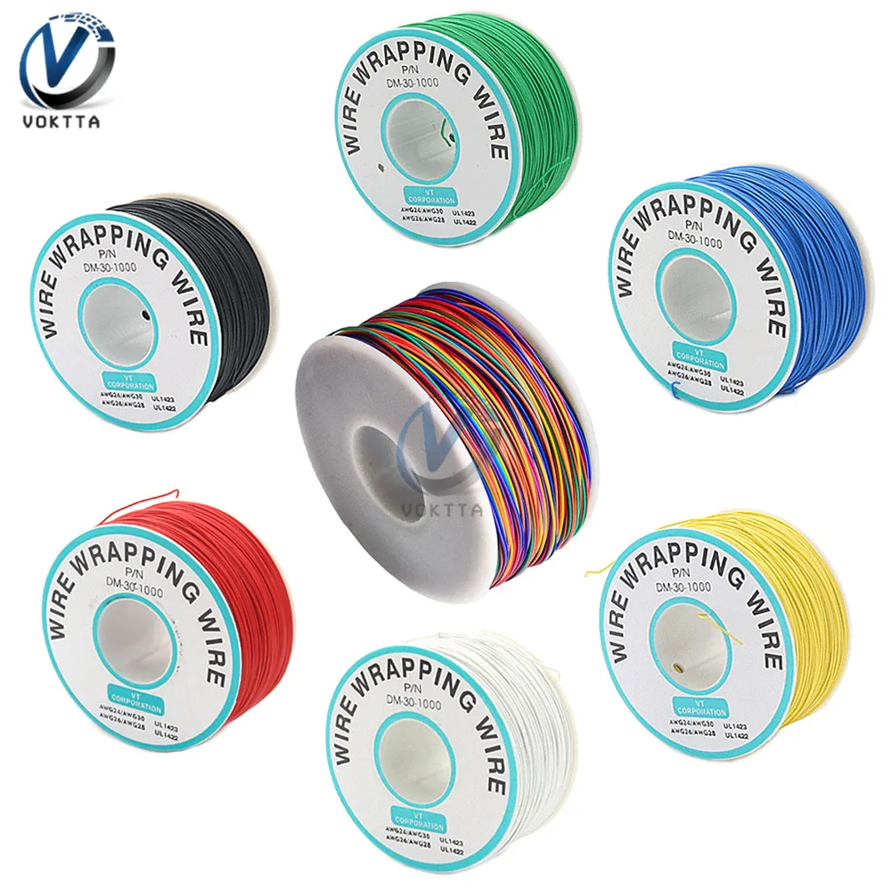 8 Colors 30AWG Wire Wrapping Wire B-30-1000 UL1423 0.25mm Tinned Copper Solid PVC insulation Cable Jumper Insulation 250m