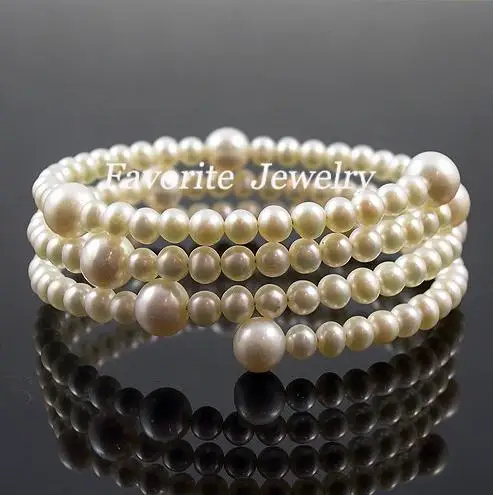 New Arrival Pearl Bracelet AA 4-8mm 3 Row White Color Natural Freshwater Pearl Wrap Bracelet Fine Pearl Jewelry Women Girl Gift