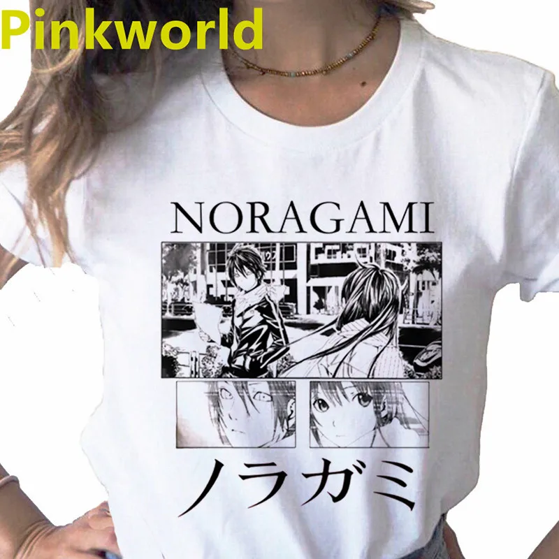 Japanese Anime Noragami Fashion print ladies T-shirt casual basics O-collar white shirt short sleeve ladies T-shirts,Drop Ship