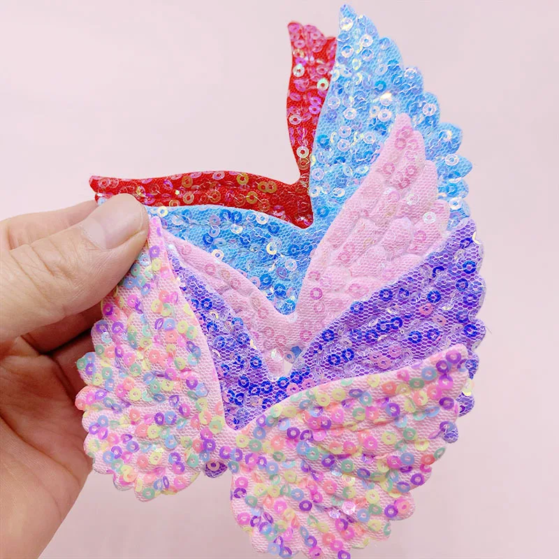 100pcs/lot Colorful sequin angel's wings butterfly padded patch big size for headwear ornament dress DIY accessories