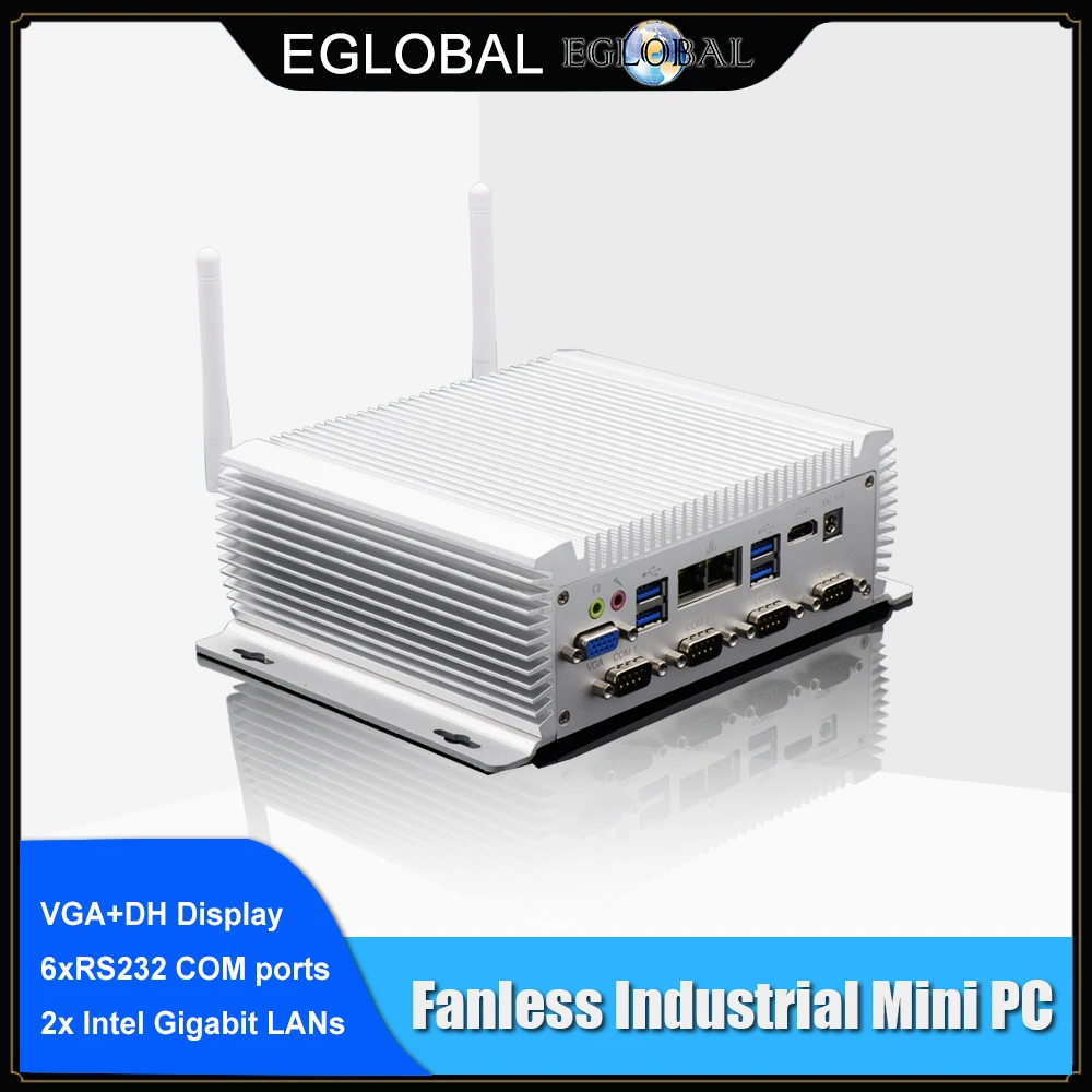 EGLOBAL Industriële Fanless Mini PC i7 4500U i5 Windows 10 Pro Linux 2 * Intel Lans 6 * RS232/ 485 HDMI VGA 8 * USB WiFi Horloge Hond 3G/4G