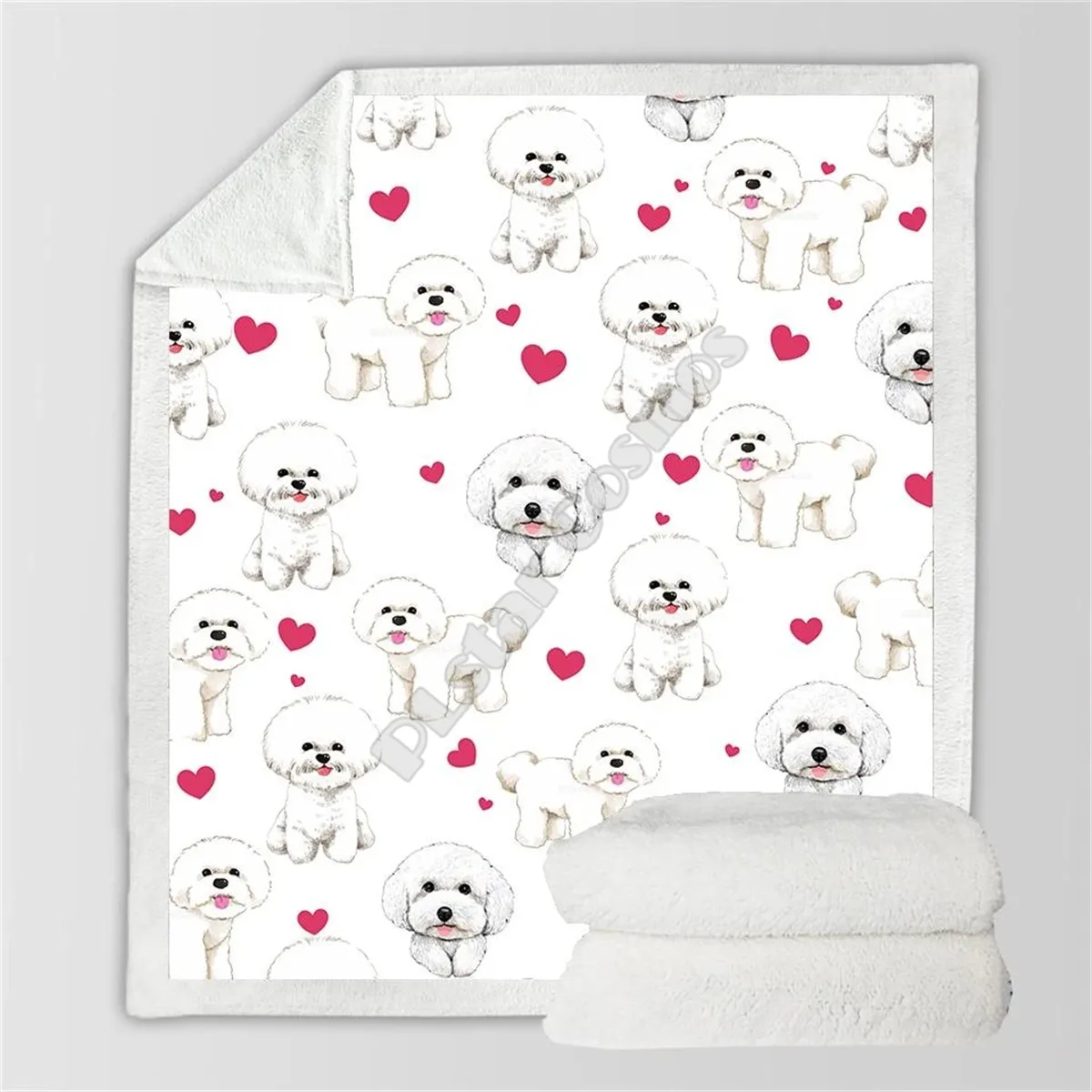 Love Cute Bichon Cozy Premium Fleece Blanket 3D printed Sherpa Blanket on Bed Home Textiles