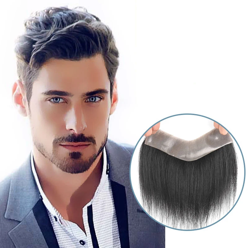 LATANG Men's Overhead Wig Short Natural Black Straight Hair Wig Suitable for Men with Hair Loss and White Hair