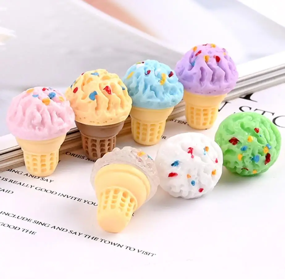 100pcs Resin Mini 3D Ice Cream Dessert Cabochon Fake Food Art Supply DIY Decoration Craft Accessories