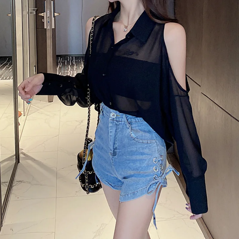 Shirts Women Loose Design Solid Summer Leisure Off Shoulder Minimalist Ladies Korean Style Mid-length Sun-proof Comfortable Chic