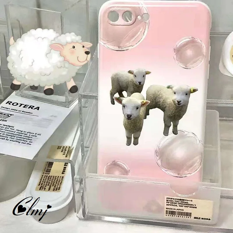 Clmj น่ารัก Lamb iPhone กรณีสัตว์สีขาวสำหรับเคสโทรศัพท์สีชมพูสำหรับ iPhone 12 11 7 8 Plus Soft ซิลิโคนป้องกันกรณี Ins Y2K ของขวัญใหม่