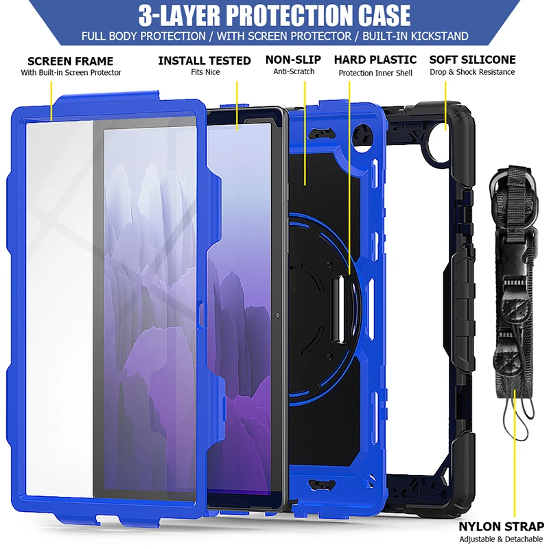 Imagem -05 - Resistente Durável Capa para Samsung Galaxy Tab a7 10.4 T505 T500 Silicone Case com Alça de Mão Ombro de Náilon Mais Caneta