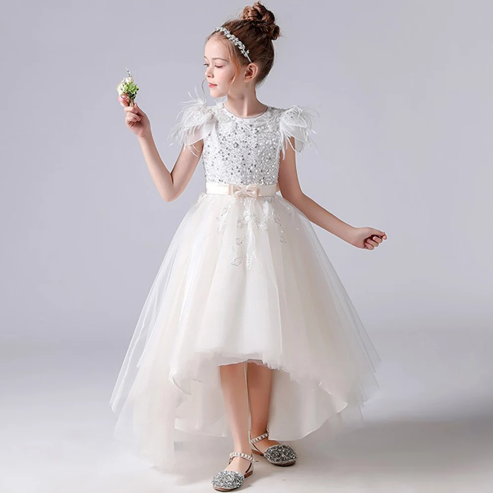 Dideyttawl, vestidos formales de fiesta de cumpleaños personalizados con lentejuelas para niñas, vestidos de tul con flores para niñas, vestido de dama de honor Junior para boda