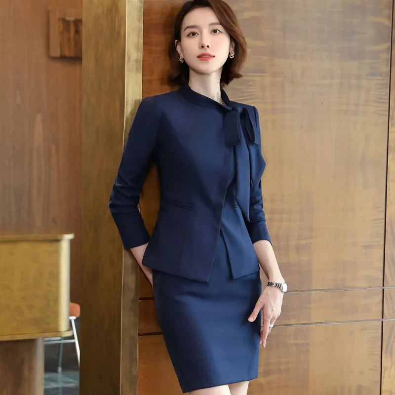 Czerwone garnitury damskie High End New Business Fashion Temperament Bow Design Long Sleeve Formal Blazer And Skirt Office Ladies Work Wear