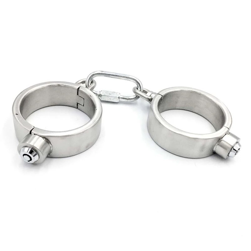 New Stainless Steel Lockable Connect Handcuffs Bondage Manacles Wrist Cuffs Restraints Shackles Sex Toys for Man Women Couples