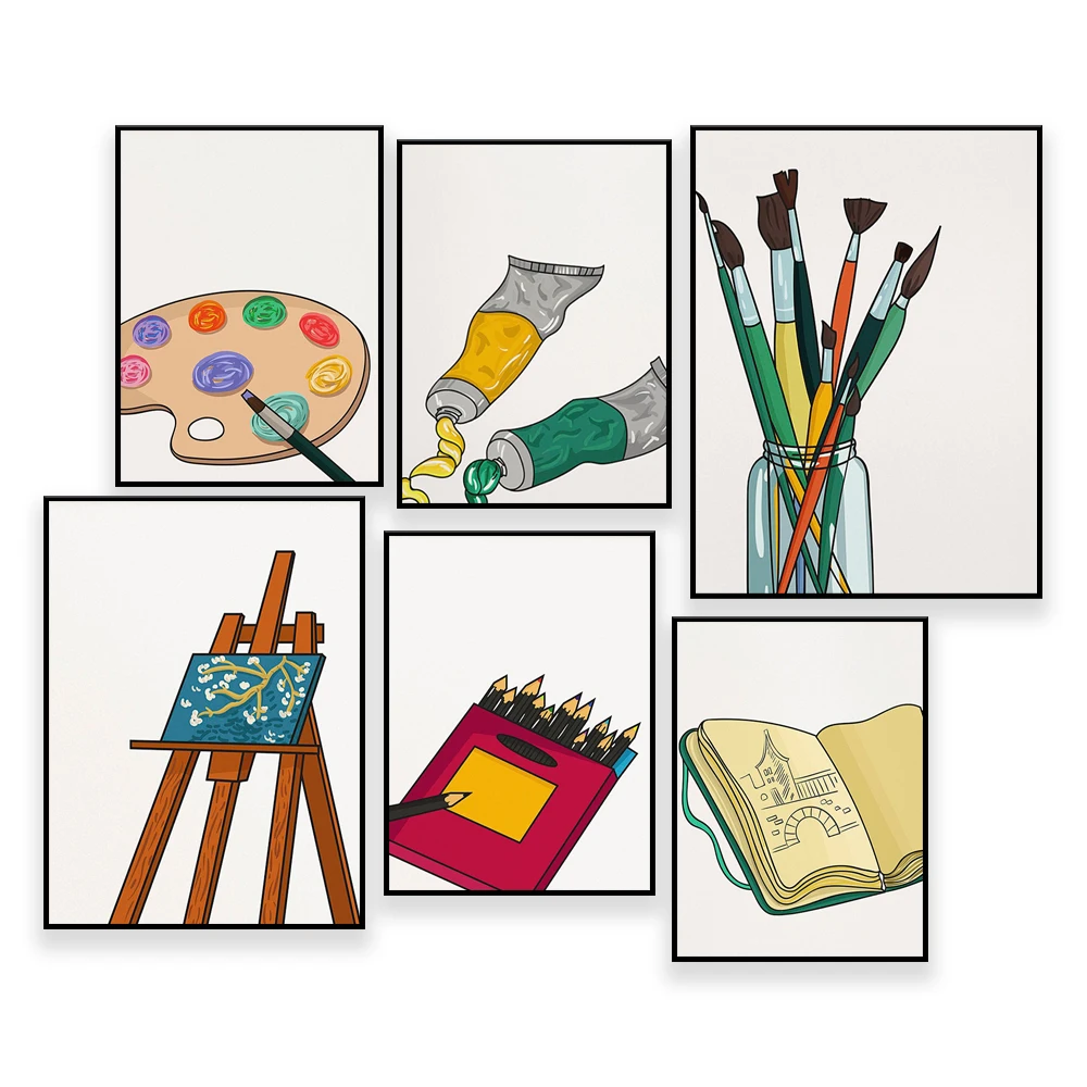 Art Supplies Gallery Wall - art class, art studio, artist, paintbrush, easel, craft corner, digital printable