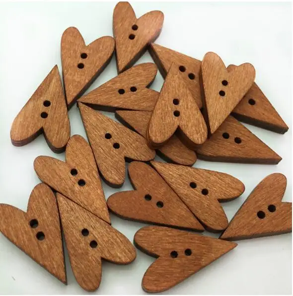 50pcs/lot Size:2.5cm (1 inch) 2 holes Buttons Heart Wood Button DIY Accssories Sewing Button (ss.-1040)