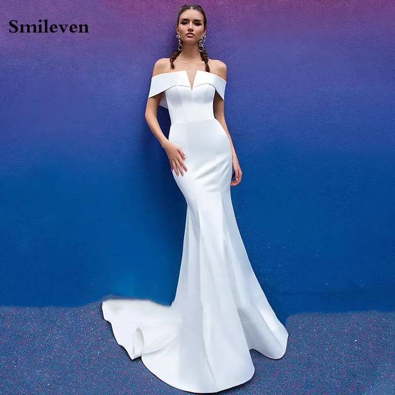 Smileven 2021 suknie ślubne syrenka Off The Shoulder satynowe suknie ślubne Backless eleganckie Vestido de novia