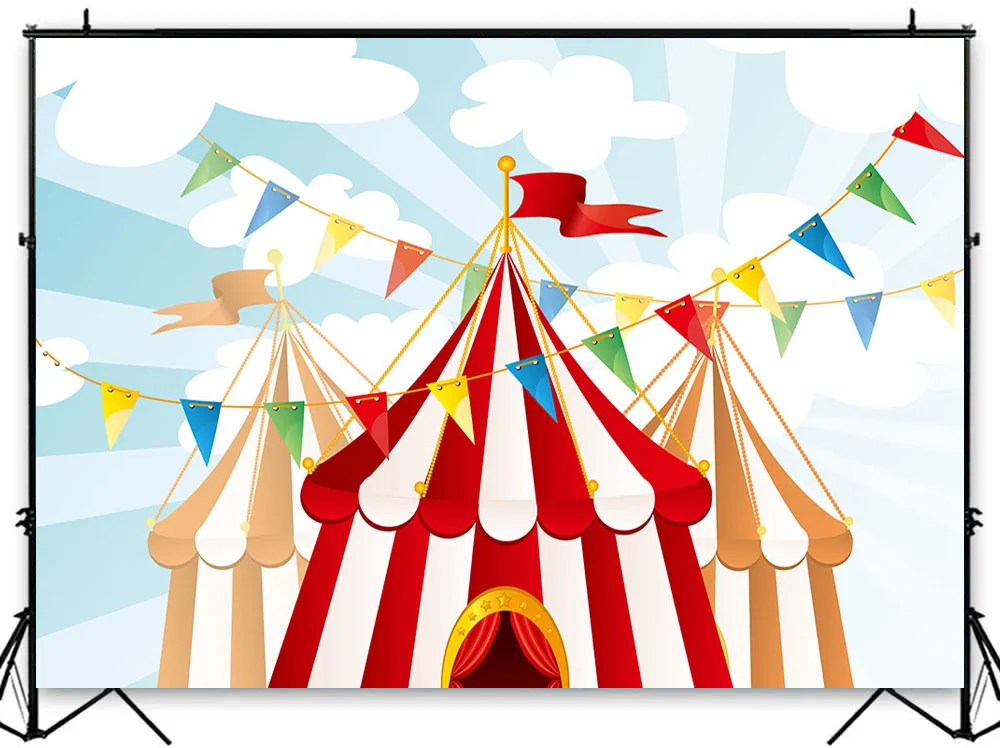 Mocsicka Photography Backdrop Background Circus Tents Stratus Playground Carnival Carousel Kids 7x5ft Birthday Party Banner