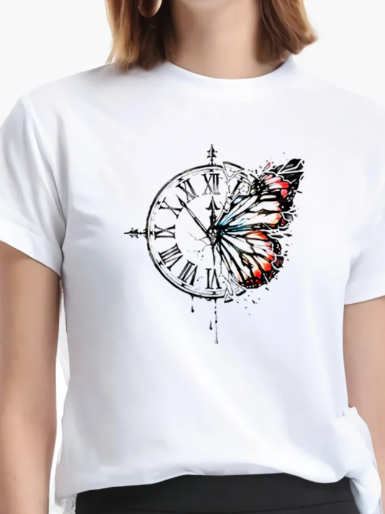 Round Neck Summer Printed T-shirt Women's Light and Cool