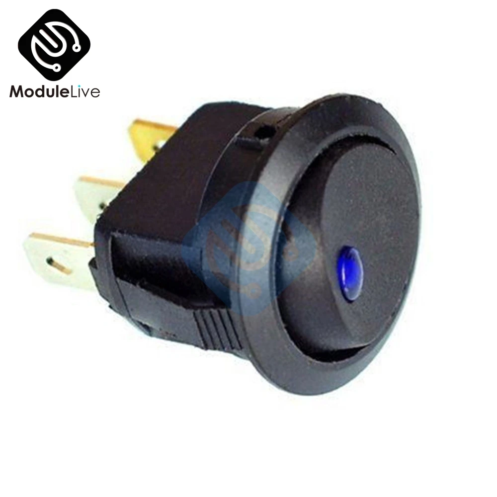 2Pcs AC 125V 250V Toggle Switch 3 Pins Car Round Dot LED Light Rocker Push Button Switch Tools Blue Red Yellow Green