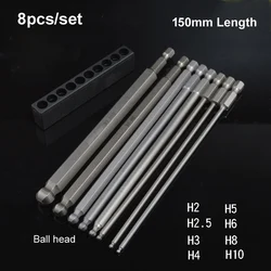 8Size/lot S2 Steel Magnetic Hex 150mm Length Ball Head Hexagon Screwdriver Bit Set Hand Tools h2 H2.5 H3 H4 H5 H6 H8 H10