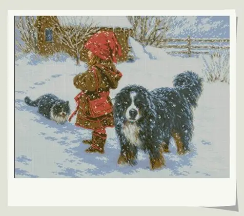 

Top Quality Snow Girl and Dog Sewing kit Embroidery Needlework 18CT 14CT Unprinted Cross Stitch Kits Art DIY Handmade Home Decor